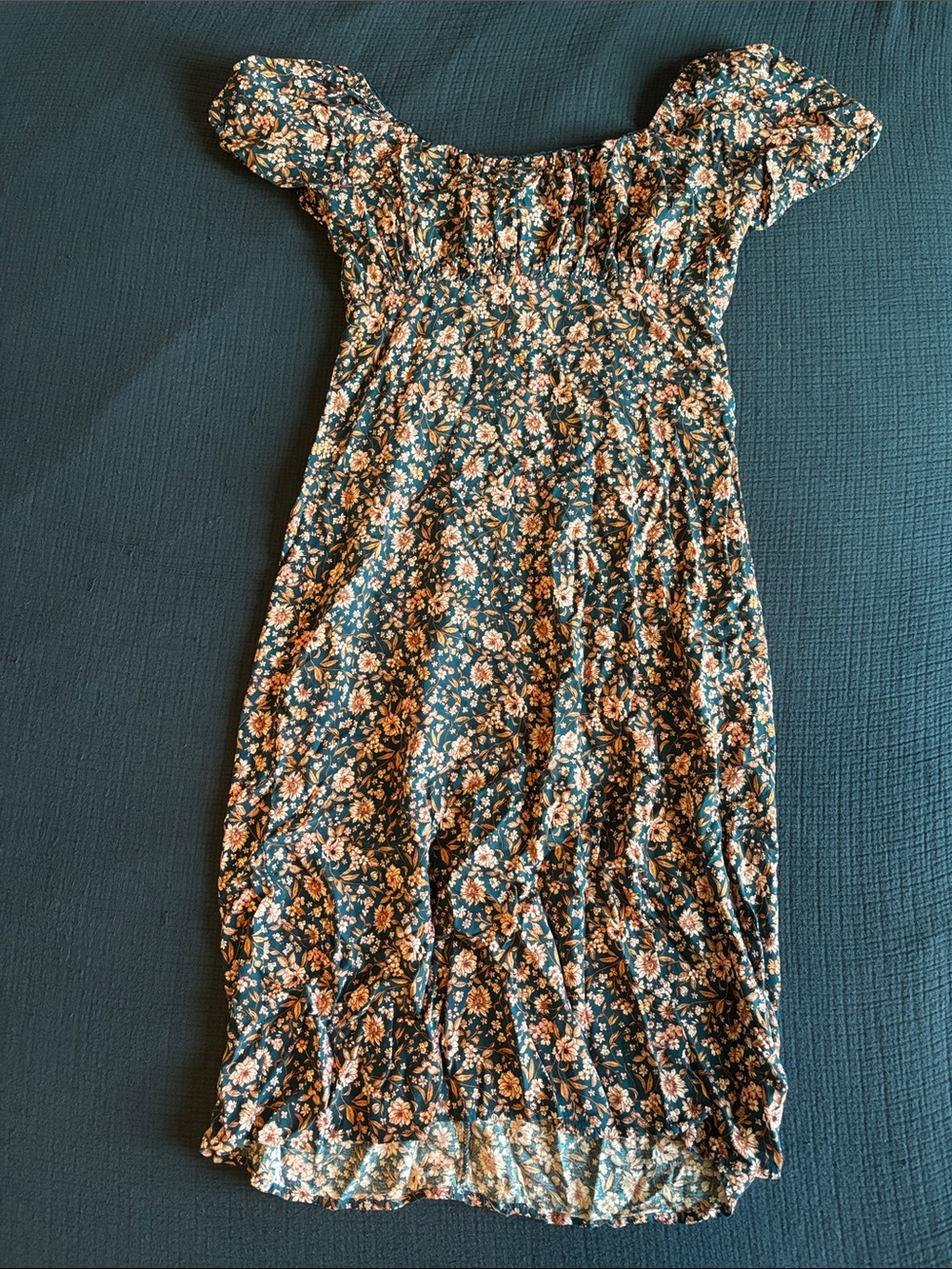 Floral Midi Dress in Teal and Peach